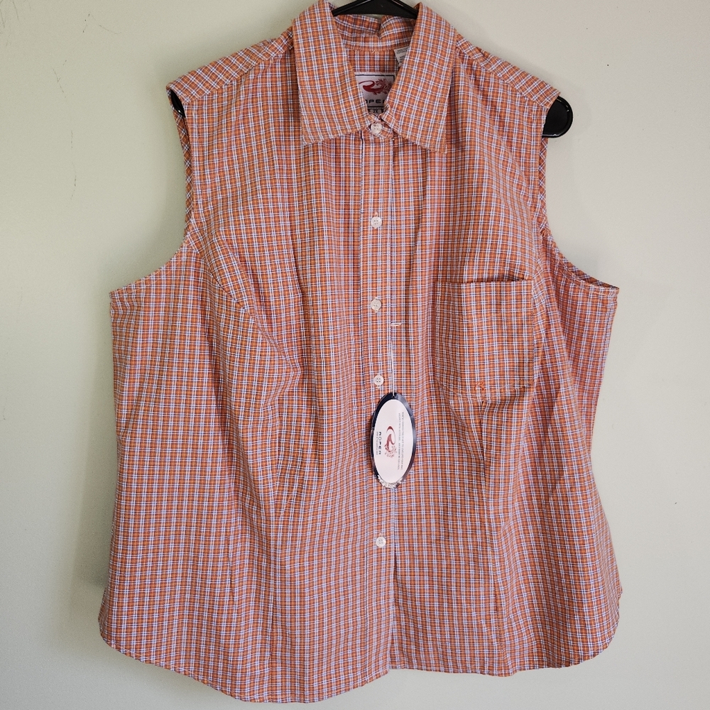 ROPER Sleeveless Orange Plaid Cotton Western Button Front Top Womens 2XL NWOT